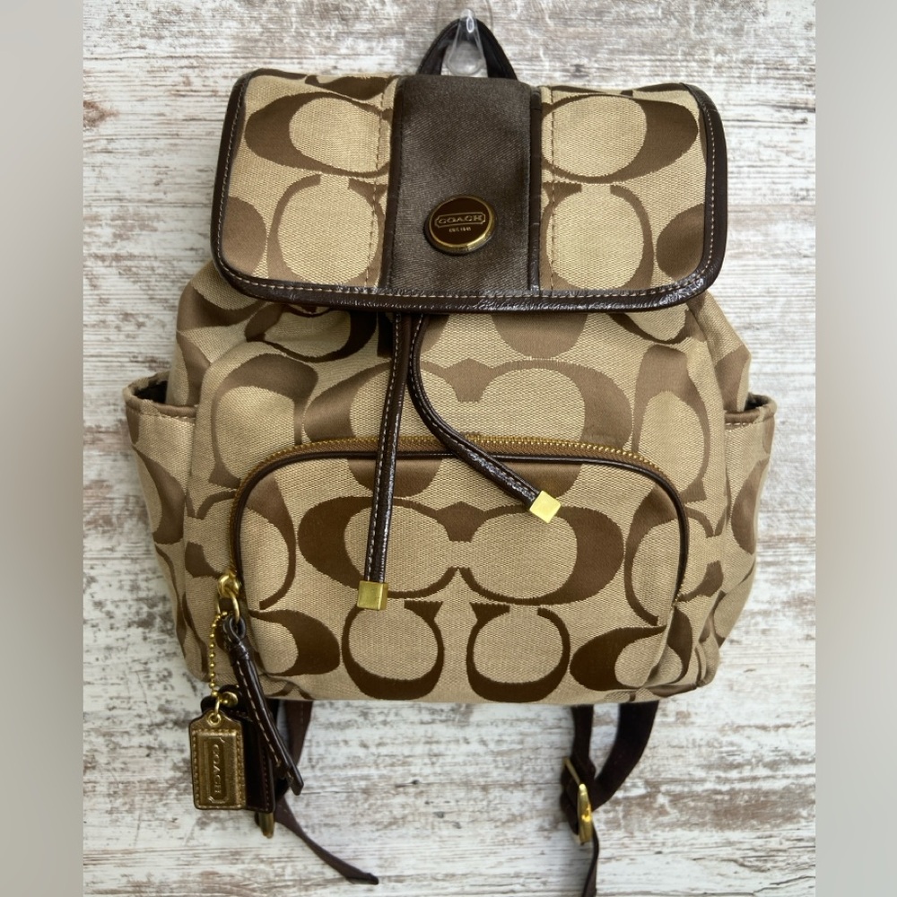 Coach Brown and Tan Signature Backpack EUC